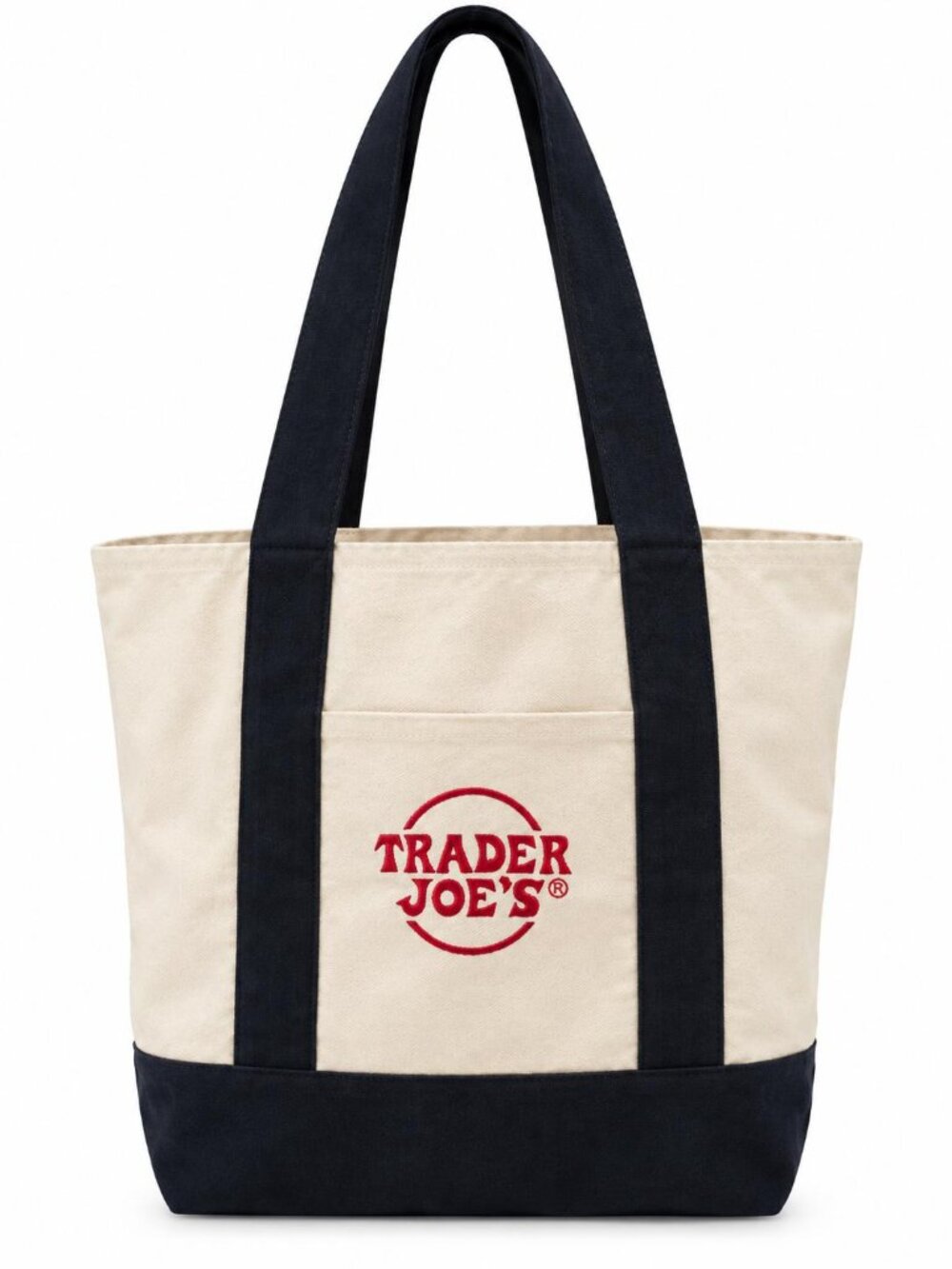 Trader Joes Mini Reusable Cotton Canvas Tote Bag Cream with Navy NWT